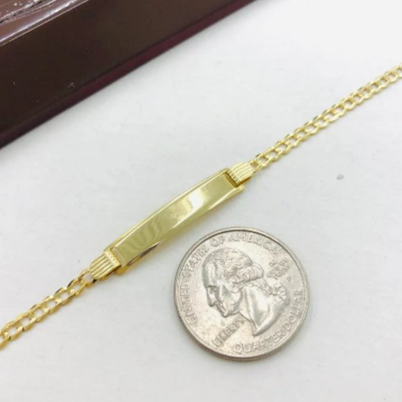 10K Yellow Gold Baby ID Bracelet Kids Childrens Cuban Link Bracelet 6" Pulserass - Picture 5 of 6